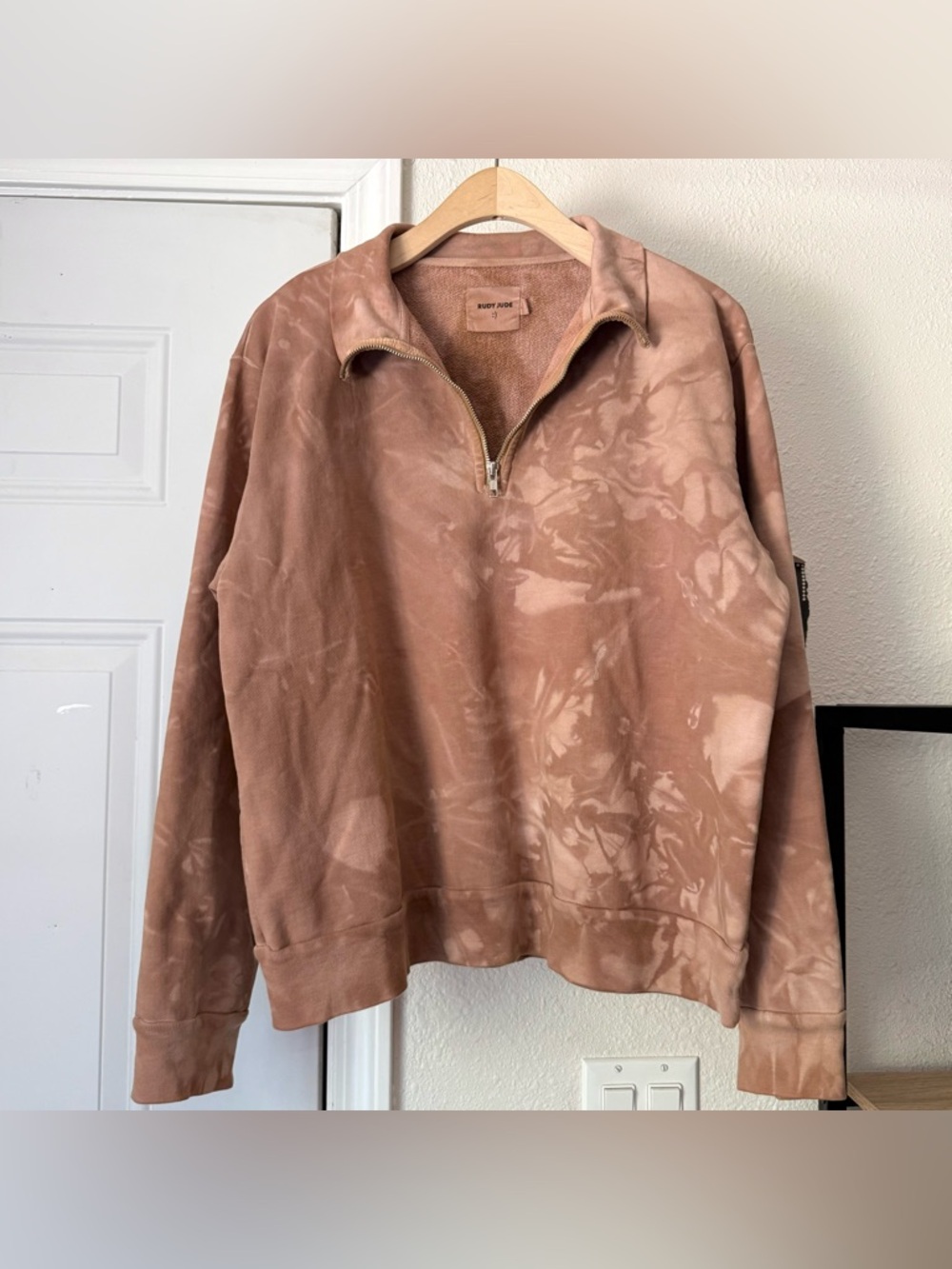 Rudy Jude tan peach tie dye‎ organic cotton boxy polo cropped sweater